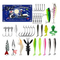 Fishing Lures & Hooks Set Advent Calendar for Men, 24 Days Christmas Countdown with Saltwater And Freshwater Bait and Fishing, Festive Gift Box Adults F