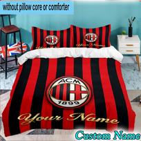 3PCS Custom Name Ac Milan Crest Celebration  Bedding Set For Bedroom, Dormitory,Including 1pc Duvet Cover And 2pcs Pillowcases Large size Fan gift 135cmx200cm