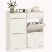 Slim Wooden Shoe Rack, 4 Flap Drawers, 2 Sliding Drawers, 98x19.2x95.3cm, White