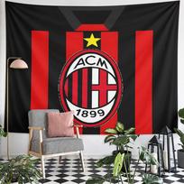 AC Milan 1899 Football Club Crest Wall Tapestry Red Black Striped Jersey Star Emblem Fan Decor for Man Cave Gift 150x200cm(59x78in)