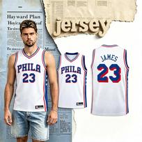 New Hot Selling Children's Adult Basketball Vest No.23 James Royal White 76ers Jersey Oversized Quick Drying Sports Men's Vest M beige
