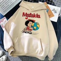 Unisex PAZ Mafalda Spanish Cartoon Hoodie Y2K Streetwear Smiley Graphic Cotton Oversized Winter Gift Men Women 3XL beige