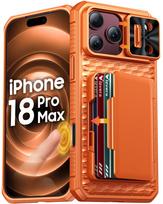 Shock-Resistant Phone Case with RFID Wallet and Sliding Camera Protector, PC Hard Shell for iPhone 17 Pro Max / 18 Pro Max-Gold oranžinė