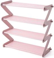 Pink four-layer stackable expandable shoe rack suitable for non-woven storage cabinet in narrow space (can hold 8-10 pairs of shoes and store small