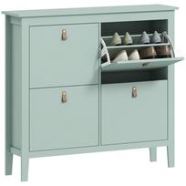 Narrow Shoe Rack, 4 Compartments, PU Leather Handles, 105x24x95.5cm, Light Green