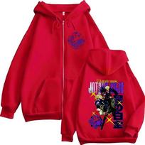 Anime Jojo Bizarre Adventure Jotaro Kujo Star Platinum Zipper Hoodies Men Clothing Long Sleeves Zip Up Sweatshirts Jackets Coats L red