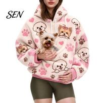 Pet Pouch Hoodie Women Oversized Hoodie, Dog Cat Carrier Hooded Sweatshirt Lady for Fall Winter, Casual Pullover Top with Kangaroo Pocket M I