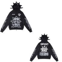Glo Gang Animacinių filmų spaudinio su kalnų krištolu užtrauktuku su gobtuvu džemperis Unisex Gatvės stiliaus Oversized Puloveris XL gray