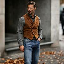 Autumn Winter New Arrivals Hot Selling Men's Vest Retro Casual Mid-length Suede Coat Male XXL gray