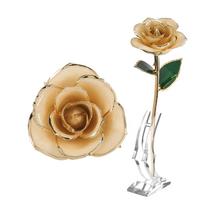 24k Gold Dipped Real  , Handcrafted   with Stand, Genuine Flower Petals and Leaves Preserved in Gold, Present Box and Certificate Inclu beige