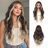 Hot-selling wigs female medium point gradual change brown long curly hair big waves matte high temperature silk full head cover wigs 1# white