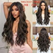 Hot-selling wigs female medium point gradual change brown long curly hair big waves matte high temperature silk full head cover wigs 1# beige