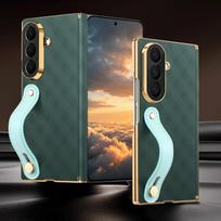 For Samsung Galaxy Z Fold 8 Ultra 5G 2026 Wrist Strap Leather Case Lens Camera Armor Back Coque Samsung Z Fold8 Ultra 7 6 Cover Galaxy Z Fold8 žalia