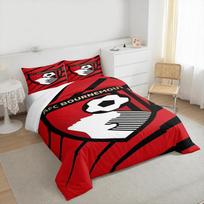 AFC Bournemouth Football Crest Bedding set (1 duvet cover, 2 pillowcases, duvet not included), Red Black Brush Badge Art Print 140x200cm