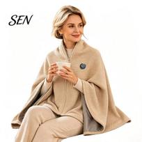 Soft Knitted Travel Wrap Graphene Heated Shawl Wrap, Electric Cozy Warming Blanket with 3 for Desk Heat Levels, Washable Winter Poncho Home