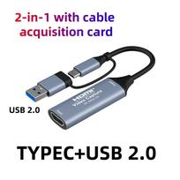 Video Capture Card HDMI to USB/USB-C Stream Capture Card 1080P 60fps for Game Recording Works with Windows Quest 3 Switch OBS PS 4 USB 2.0 USB C