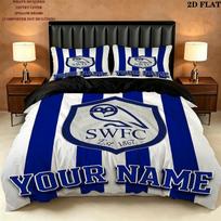 Custom Name Swfc Team Crest Pattern Bedding uilt Set uilt Cover Pillowcase Home Decoration Birthday Gift(1*duvet cover + 2*pillowcase without core) 240x220cm