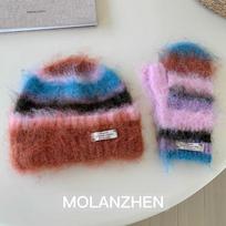 Color dopamine hairy atmosphere knitted hat gloves autumn and winter warm face small wool pullover hat one size fits all gray