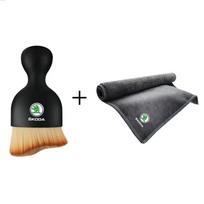 Car Interior Cleaning Soft Brush Tool QY6 Dust Remover & Double-sided Auto Cleaning Cloth For Skoda Octavia SUPERB RAPID KAROQ FABIA 30X30cm