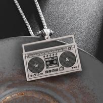 Retro Radio Pendant Necklace For Men Women Hip-hop Style Gold Color Titanium Steel Box Chain Fashin Cool Neck Jewelry Boy Gifts gray