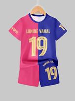 Berniukiški sportiniai drabužiai JAV dydis Futbolo žvaigždė LAMINE YAMAL Nr. 19 Džersis, Vasariniai Vaikų Drabužių Rinkiniai Paaugliams Berniukams T-shirt+Šortai 2 Vnt. Kostiumai 150 pink