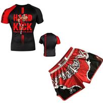 MMA Boxing Training Set Short Sleeve Quick-Dry Fightwear Men Women Gym Combat Sports Fitness Kids XL Recommended Height 120cm black