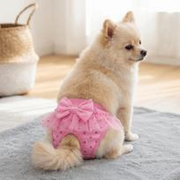 Bow Decor Dog Period Underwear Lace Trim Female Dog Nappy Pet Short Pant  Indoor Daily Wear M