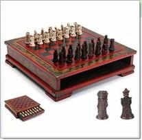 Antique Wooden Xi'an Terracotta Army Chess Set with 3D Figurine Pieces 260×260 black