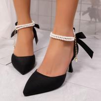 Smailūs kulniukai su perliniu čiurnos dirželiu Moteriški balti satino bateliai su kaspinėliu Banketo vakarėlio batai Moteriški elegantiški stiletto kulniuko bateliai 42 brown