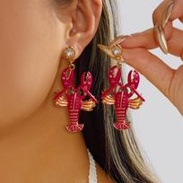 Boho Red Rhinestone Lobster Dangle Earrings For Women Ocean Style Crystal Zircon Animal Drop Earring Summer Beach  Party Jewelry black