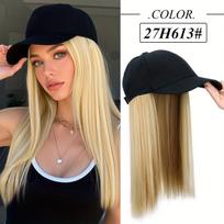 Sintetinis kepurės perukas su ilgais tiesiais juodais plaukais Beisbolo kepurė Plaukų priauginimas Stilingas Patogus Viskas viename dizainas moterims 18inch beige