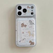 Cute Cartoon Pony Phone Case For iPhone 17 Pro 16 15 14 Pro Max with Silver Leather Sticker Shockproof 16 17 15pro Protective Co For iPhone 14 white