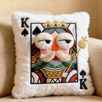 Patchwork Style Poker Card Cushion 3D Big Eyes High-Value Design Embroidered Pillow Card Game Theme Patchwork Pillow Home Decor white
