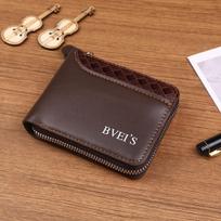 Men’s Leather Zipper Wallet RFID Blocking Short Bifold Wallet Coin Purse Multi Card Holder ID Window Compact Clutch Wallet tamsiai ruda spalva