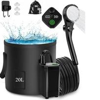 Nešiojama kempingo dušo sistema su įkraunamu siurbliu - 6000mAh lauko dušo rinkinys su 20L sulankstomu maišeliu kelionėms, sodui ir automobilių plovimui 6000mAh Black Set gray