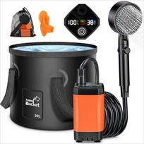 Nešiojama kempingo dušo sistema su įkraunamu siurbliu - 6000mAh lauko dušo rinkinys su 20L sulankstomu maišeliu kelionėms, sodui ir automobilių plovimui 6000mAh Orange Set