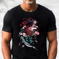 Anime Demon Slayer Kimetsu No Yaiba Tanjiro Nezuko Kamado Black T-Shirt 100 black
