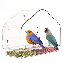 Window Bird Feeder for Outdoor Use Transparent Plastic with Strong Suction Cups Drill-Free Design Pet Bird Cage Accessory gray