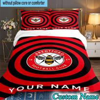 3PCS Custom Name Brentford Football Club Crest Bedding Set Duvet Cover Closure Includes 1 Duvet Cover & 2 Pillowcases for All Seasons Bedroom Decor 135cmx200cm red