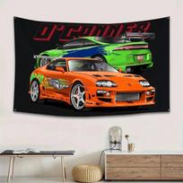 VIKAMA Fast & Furious Supra & Eclipse Tapestry JDM Car Wall Hanging for Boys Bedroom 100X70CM orange