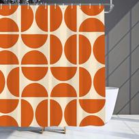 Mid-Century Geometric Shower Curtain Orange Semi-Circle Pattern Waterproof Fabric Bathroom Decor Bath Screen Divider 120x180cm47x71in