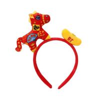Pony New Year Headband Cartoon Plush Horse Headband Cute Horse Hair Hoop  Party Decoration Style E red