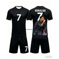 New Hot Selling Fashion Summer AI Ronaldo Adult Football Short Sleeved T-shirt+shorts Children's Adult Parent-child Outfit Set 120 black