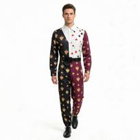 Halloween Poker Card Joker Cosplay Bodysuit Unisex Party Costume Satin Color Block XL black