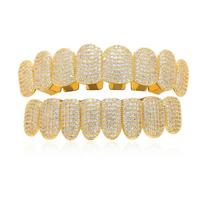 Zirconia Teeth Grillz Iced Out Micro Pave Cubic Zircon Top & Bottom Two Teeth Top Grillz for Men Rapper Jewelry beige