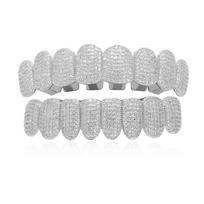 Zirconia Teeth Grillz Iced Out Micro Pave Cubic Zircon Top & Bottom Two Teeth Top Grillz for Men Rapper Jewelry white