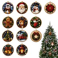 Diamond Painting Christmas Ornaments Kit 12Pcs Round Acrylic DIY Xmas Tree Hanging Holiday Decor Set
