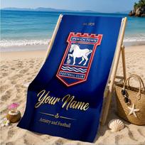 Custom Name Ipswich Town Football Club Crest Personalized Microfiber Beach Towel, Quick-Dry, Ideal for Summer Travel, Beach Essential, Swimming 70cmx140cm(27x55inch) blue