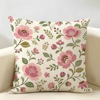 Vintage Dusty Pink Rose Bouquet Cushion Cover Durable Hypoallergenic Organic Linen Short Pillow Cover Washable 50x50cm