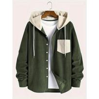 Men S Loose Long Sleeve Hooded Casual Shirt For Autumn M žalia